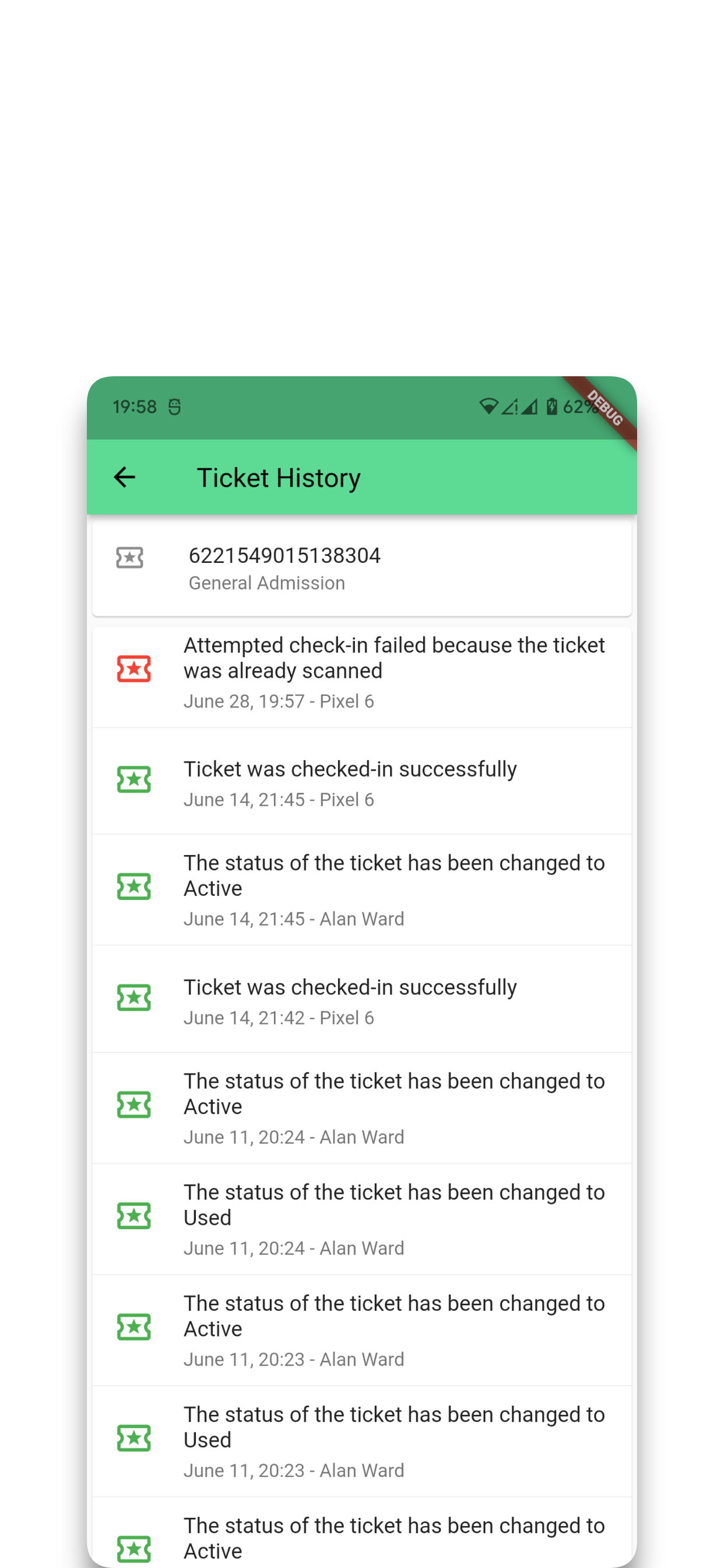 LiveTicket app event dashboard